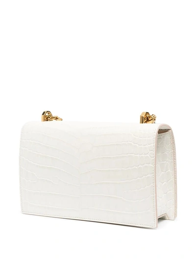 Shop Alexander Mcqueen Ivory And Golden Jewelled Satchel Bag In Crocodile-effect Leather In White