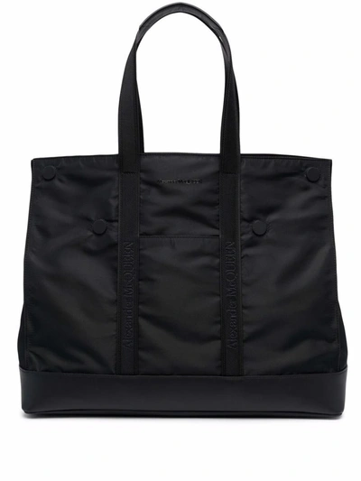 Shop Alexander Mcqueen Demanta Nylon Tote Bag In Black