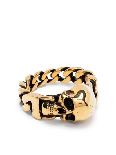 Shop Alexander Mcqueen Gold Skull Chain Ring In Golden