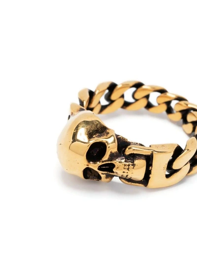 Shop Alexander Mcqueen Gold Skull Chain Ring In Golden