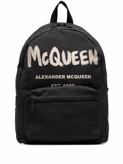 Alexander Mcqueen Black Graffiti Metropolitan Printed Backpack In Black