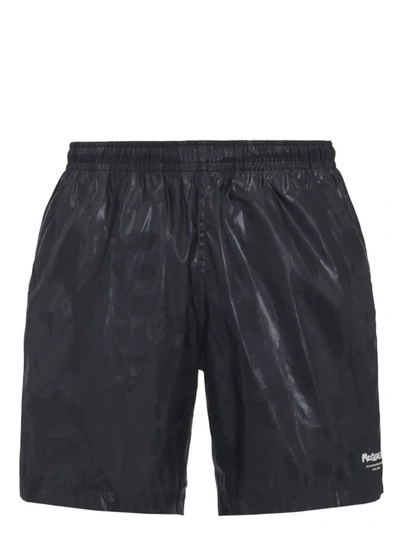 Shop Alexander Mcqueen Graffiti Swim Shorts In Black