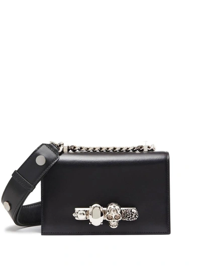 Shop Alexander Mcqueen Jewelled Satchel Mini Leather Crossbody Bag In Black