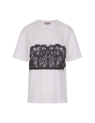 Shop Alexander Mcqueen Lace Corset T-shirt In In White