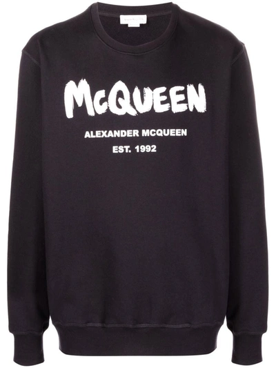 Shop Alexander Mcqueen Logo Cotton Sweatshirt In Black