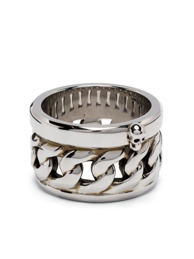 Shop Alexander Mcqueen Logo Ring In Silver