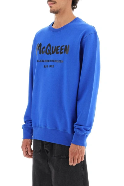 Shop Alexander Mcqueen Mcqueen Graffiti Sweatshirt In Blue