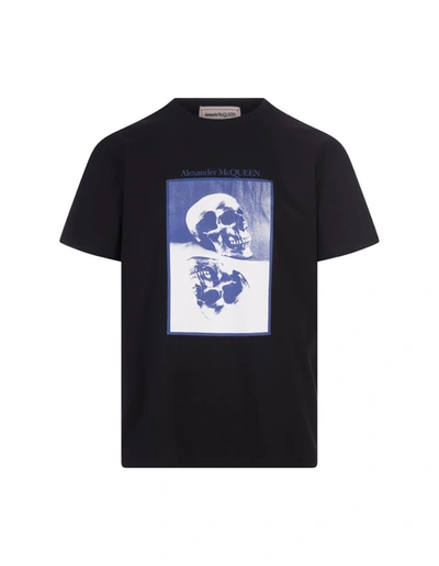 Shop Alexander Mcqueen Reflected Skull T-shirt In And Blue In Black