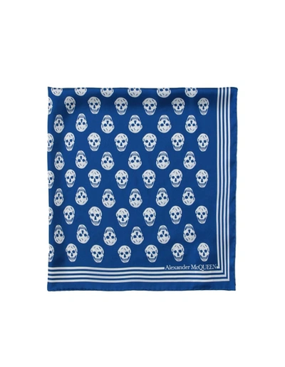 Alexander Mcqueen Royal Blue Silk Scarf With Skull Motif In Blue