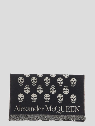 Shop Alexander Mcqueen Scarfs In Black/ivory