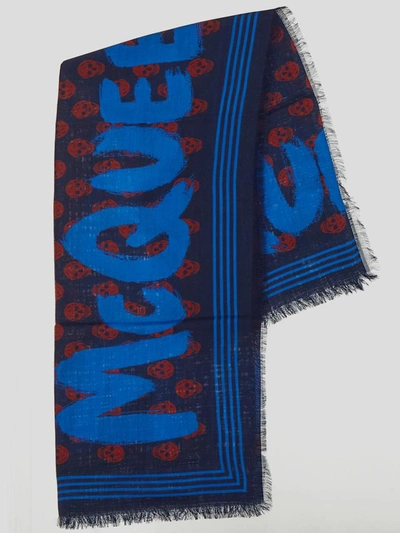 Shop Alexander Mcqueen Scarfs In Navy/bordeaux