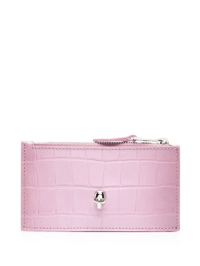 Shop Alexander Mcqueen Skull Zipped Leather Credit Card Case In Pink