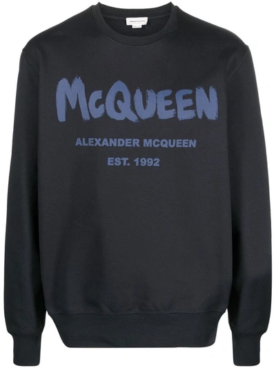 Shop Alexander Mcqueen Sweatshirt With Print In Blue