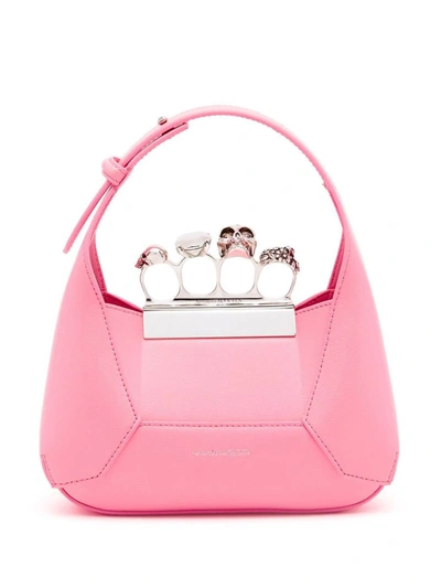 Shop Alexander Mcqueen The Jewelled Hobo Mini Leather Shoulder Bag In Pink