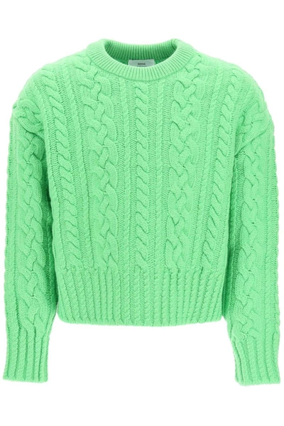 Shop Ami Alexandre Mattiussi Ami Paris Cable Knit Wool Sweater In Green