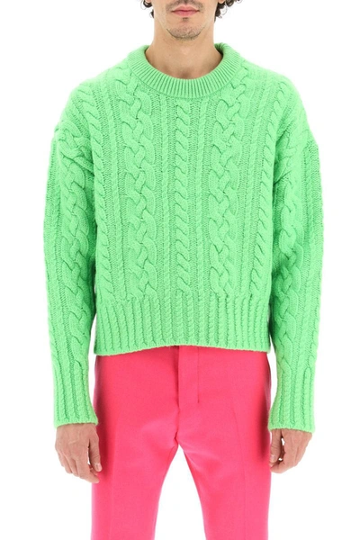 Shop Ami Alexandre Mattiussi Ami Paris Cable Knit Wool Sweater In Green
