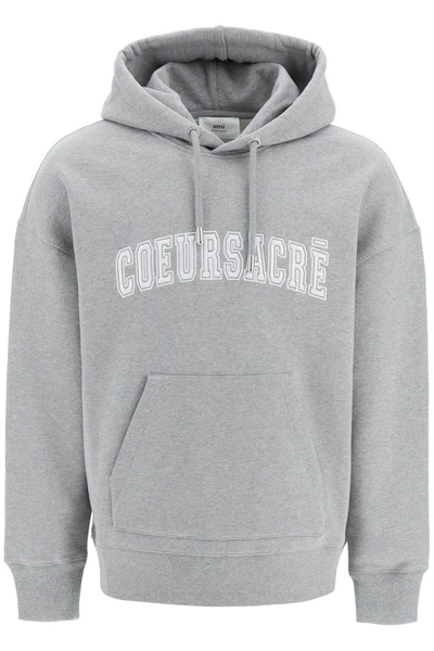 Shop Ami Alexandre Mattiussi Ami Paris Hoodie With Lettering Embroidery In Grey