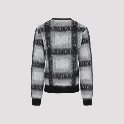 Shop Amiri Mohair Shadow Plaid Cardigan Sweater In Grey