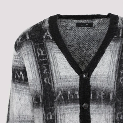 Shop Amiri Mohair Shadow Plaid Cardigan Sweater In Grey