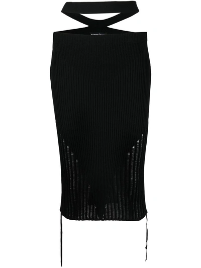 Shop Andrea Adamo Andreādamo Ribbed Cut-out Midi Skirt In Black