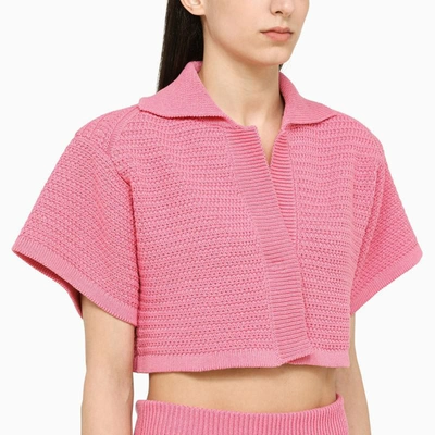 Shop Art Essay Knitted Polo Shirt In Pink