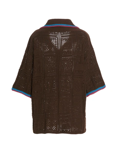 Shop Avril8790 Avril 8790 Patch Crochet Shirt In Brown