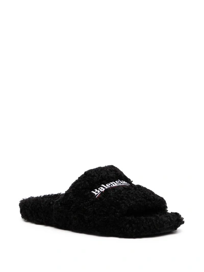 Shop Balenciaga Furry Slides In Black