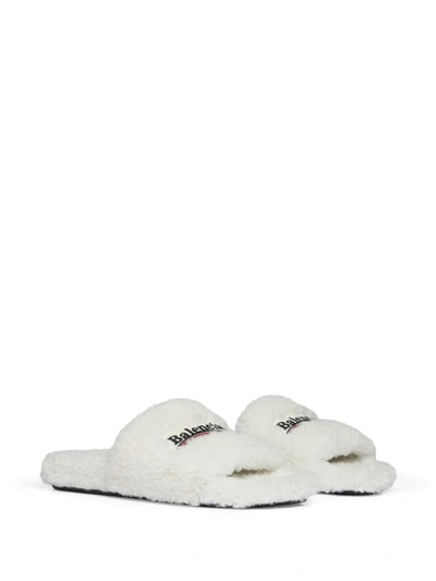Shop Balenciaga Furry Slides In White
