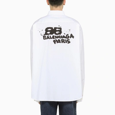 Shop Balenciaga Hand Drawn Bb Button-down Shirt In White