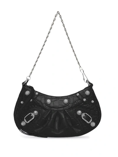 Shop Balenciaga Le Cagole Mini Leather Shoulder Bag In Black