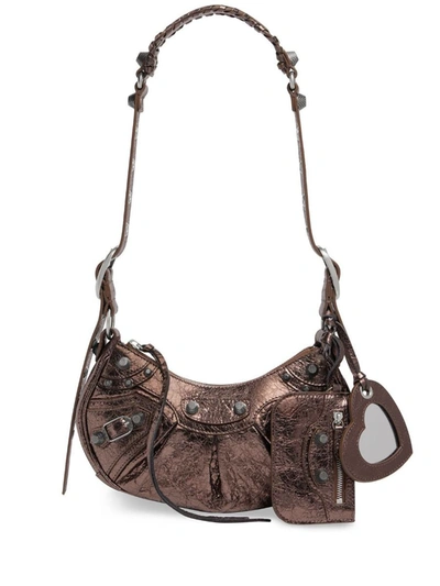 Shop Balenciaga Le Cagole Xs Leather Shoulder Bag In Brown