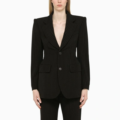Shop Balenciaga Pinstripe Structured Jacket In Black