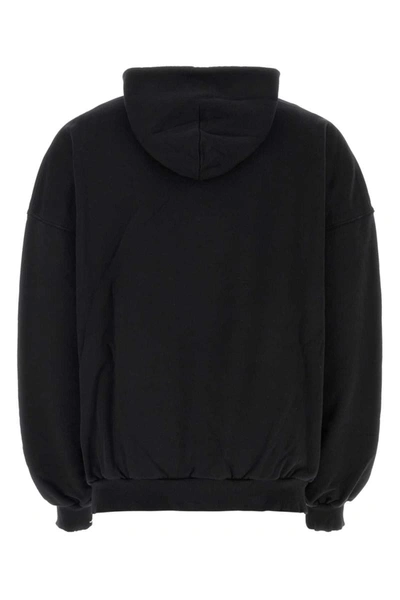Balenciaga Logo Cotton Hoodie In Washed Black,grey