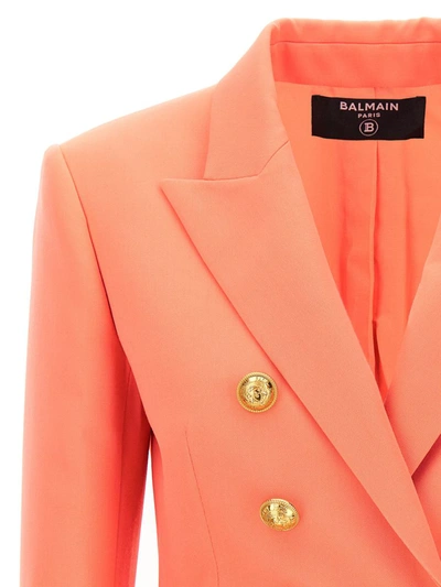 Shop Balmain Double Breast Blazer Jacket With Logo Buttons In Pink