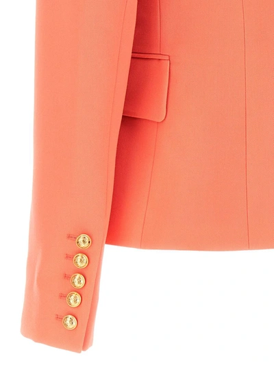 Shop Balmain Double Breast Blazer Jacket With Logo Buttons In Pink