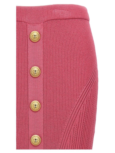 Shop Balmain Gold Button Skirt In Fuchsia