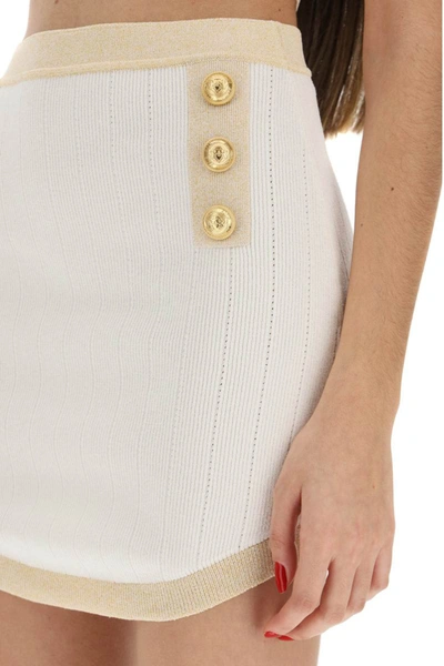 Shop Balmain Knitted Mini Skirt With Lurex Trims In White