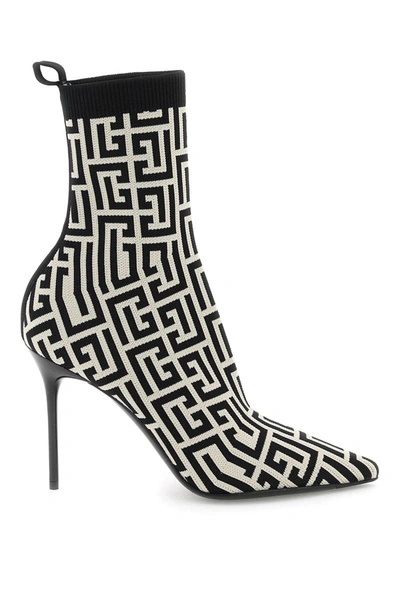 Shop Balmain Monogram Knitted Ankle Boots In Multicolor