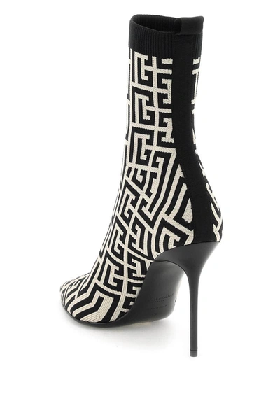Shop Balmain Monogram Knitted Ankle Boots In Multicolor