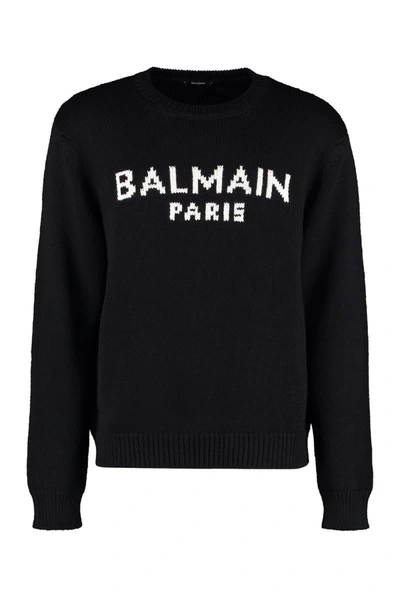 Shop Balmain Ribbed Crew-neck Sweater In Black