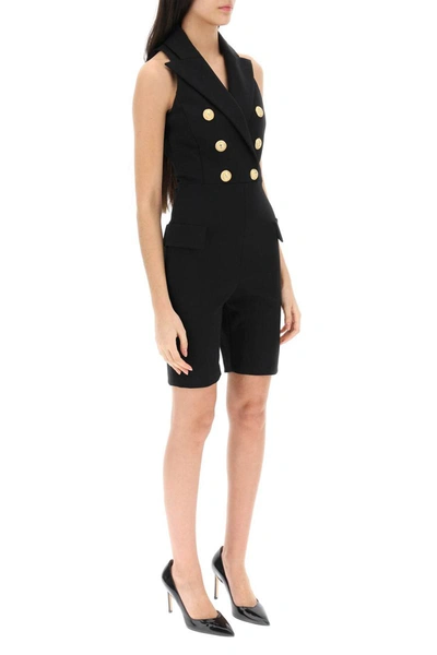 Shop Balmain Short Jumpsuit With Embossed Buttons In Black