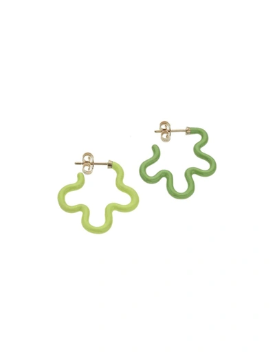 Shop Bea Bongiasca 2 Tone Asymmetrical Flower Power Earrings In Lime And In Green