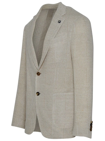 Shop Lardini Beige Linen Blazer Jacket