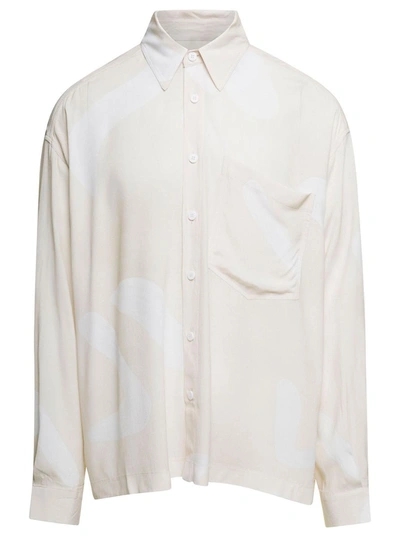 Shop Bonsai Beige Long Sleeved Shirt With All-over Graphic Print In Viscose Man
