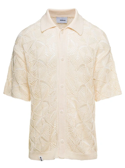 Shop Bonsai Beige Short Sleeved Knit Shirt In Cotton Man