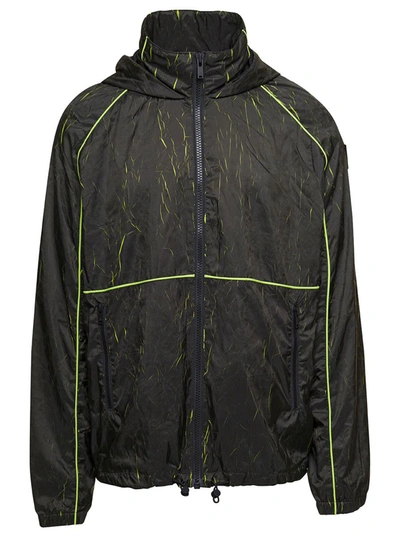 Shop Moose Knuckles Black And Green Windbreaker With Craquelé Effect In Nylon Man