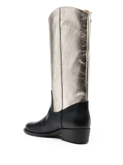 Shop Via Roma 15 Black And Metallic High Boots In Leather Woman