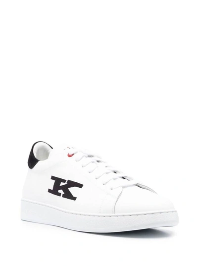 Shop Kiton Black And White Sneakers With Logo And Contrasting Stitching In Leather Man