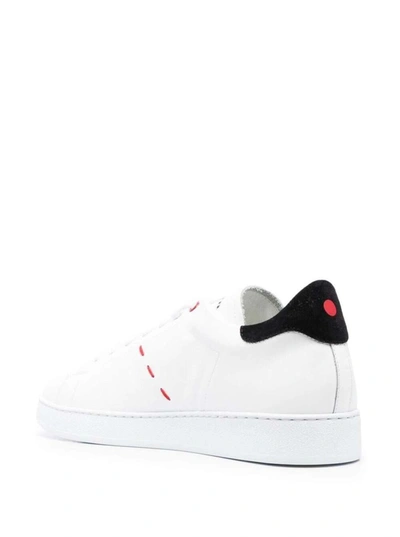 Shop Kiton Black And White Sneakers With Logo And Contrasting Stitching In Leather Man