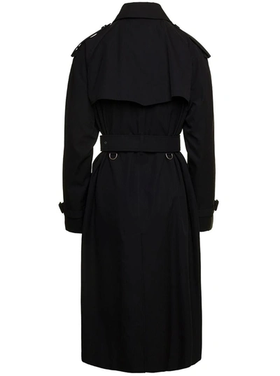 Shop Burberry Black Double-breasted Trench Coat With Belt In Cotton Woman